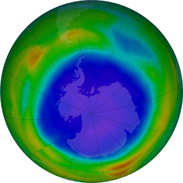 Antarctic ozone map for 15 September 2021